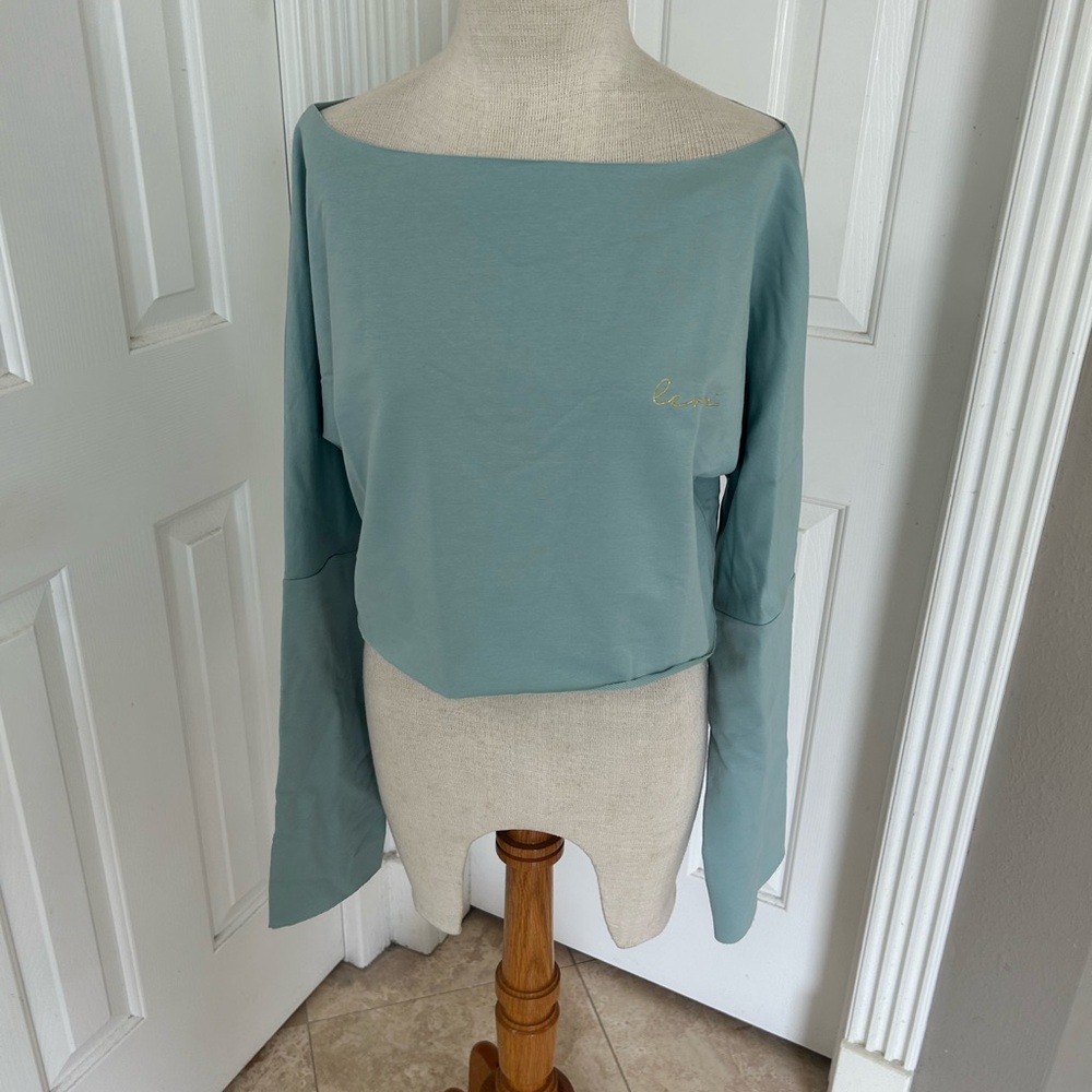 Green Long Sleeve Boxy Off the Shoulder Crop Sweater